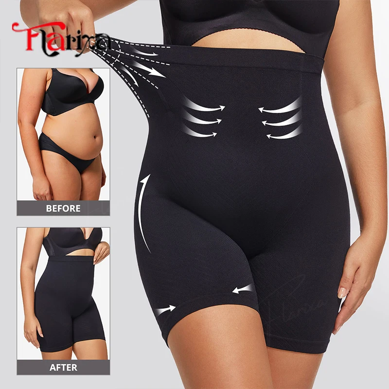 Flarixa Plus Size Bauchkontrolle Body Shaper Höschen Damen Nahtlos Hohe Taille Oberschenkel Schlankere Shapewear Butt Lifter Shorts Schwarz