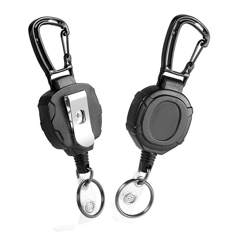 1 PCS Heavy Duty Carabiner Badge Holder ID Badge Reel With Steel Retractable Cord