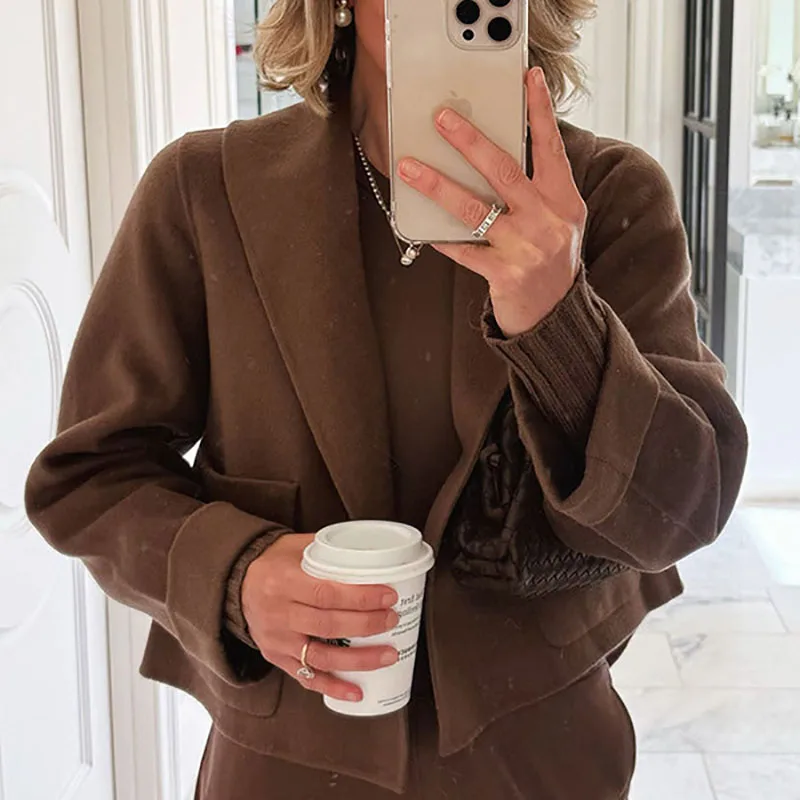 Mode High Street Einfarbig Oberbekleidung Neue 2025, Herbst frauen Revers Lange Ärmeln Casual Jacken Elegante Temperament Strickjacke