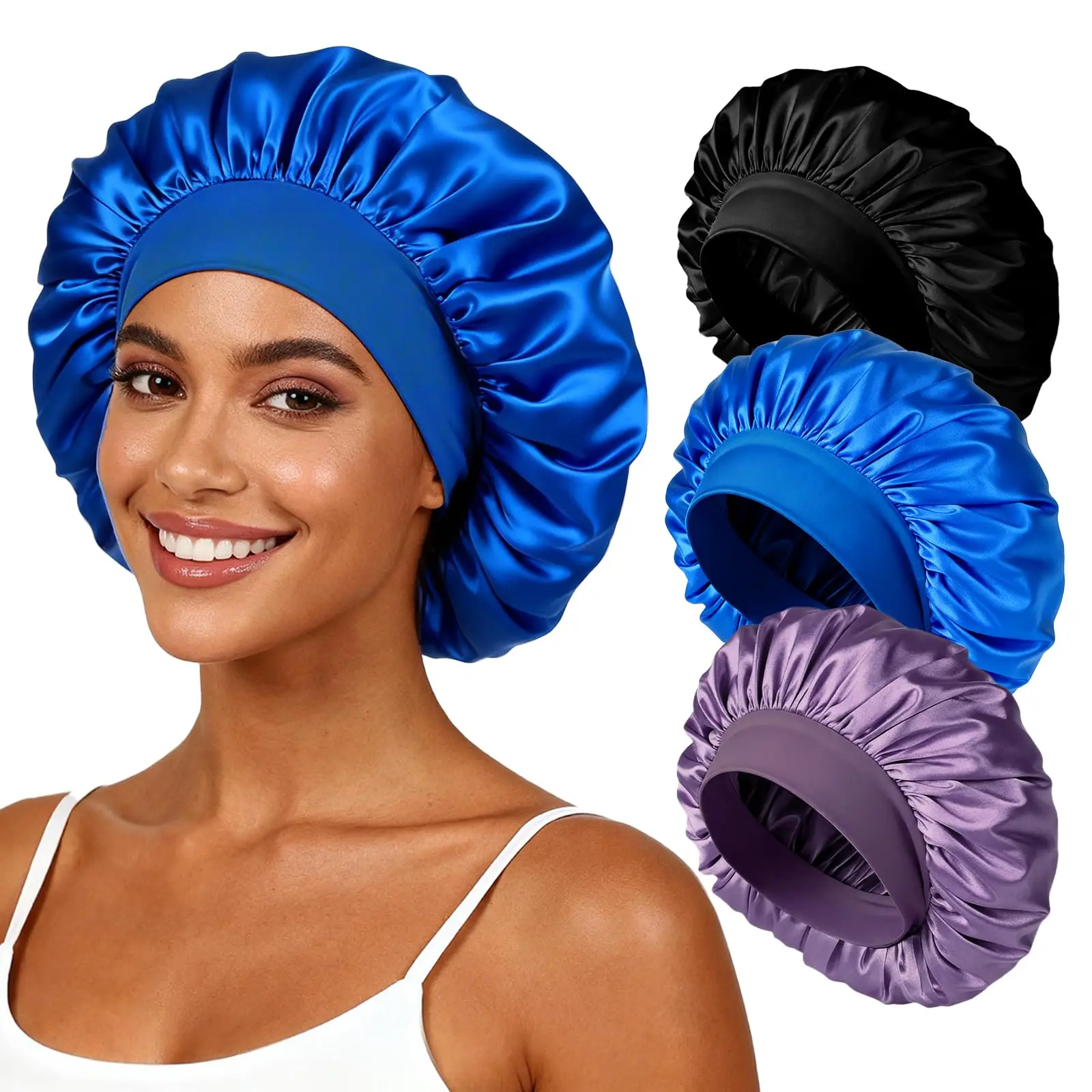 Satin Silk Bonnet for Sleeping,Silk Sleep Cap for Men & Women, Soft Satin Lined Bonnet for Curly Hair
