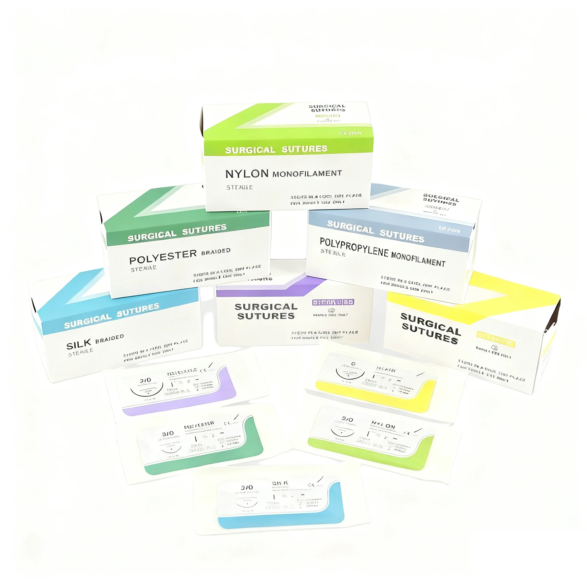 

12pcs Absorbable Suture Thread Pet Dog Specific PGA PP Silk 75CM With Needle 2/0 3/0 4/0 5/0 Teaching Clinic Hospital Exercises