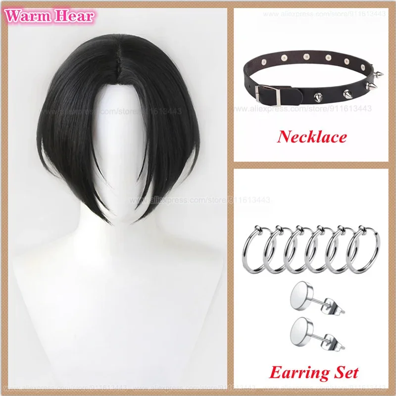 30cm Oosaki Nana Synthetic Wig Anime NANA Unisex Short Black Middle Part Cosplay Wig Hair Heat Resistant Hair Party Wis +Wig Cap