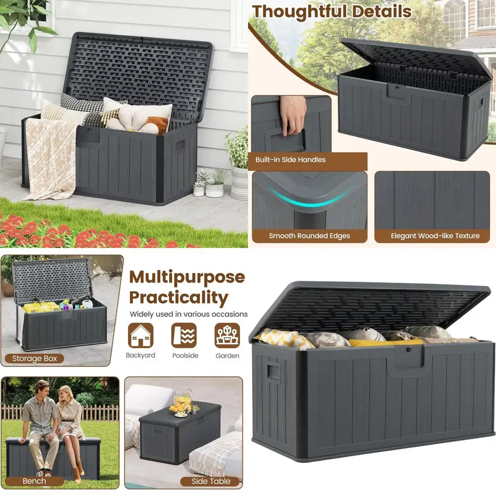 

100 Gallon Waterproof Resin Deck Box with Lockable Lid, Outdoor Storage Container for Patio Furniture, Cushions, Pool Tools, and