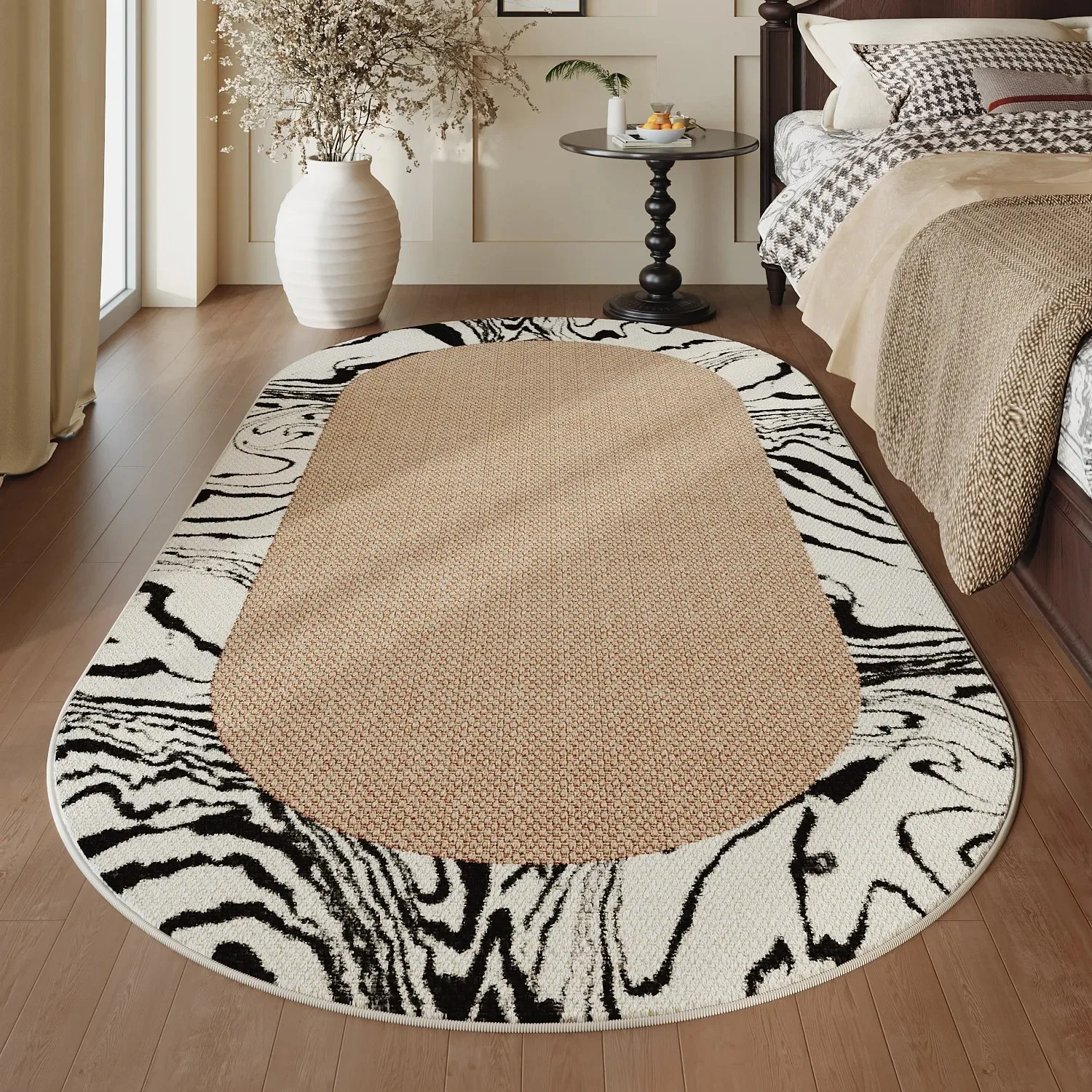 Non-slip Washable Log Style Oval Rug, Thick for Bedroom Living Room Home Decor