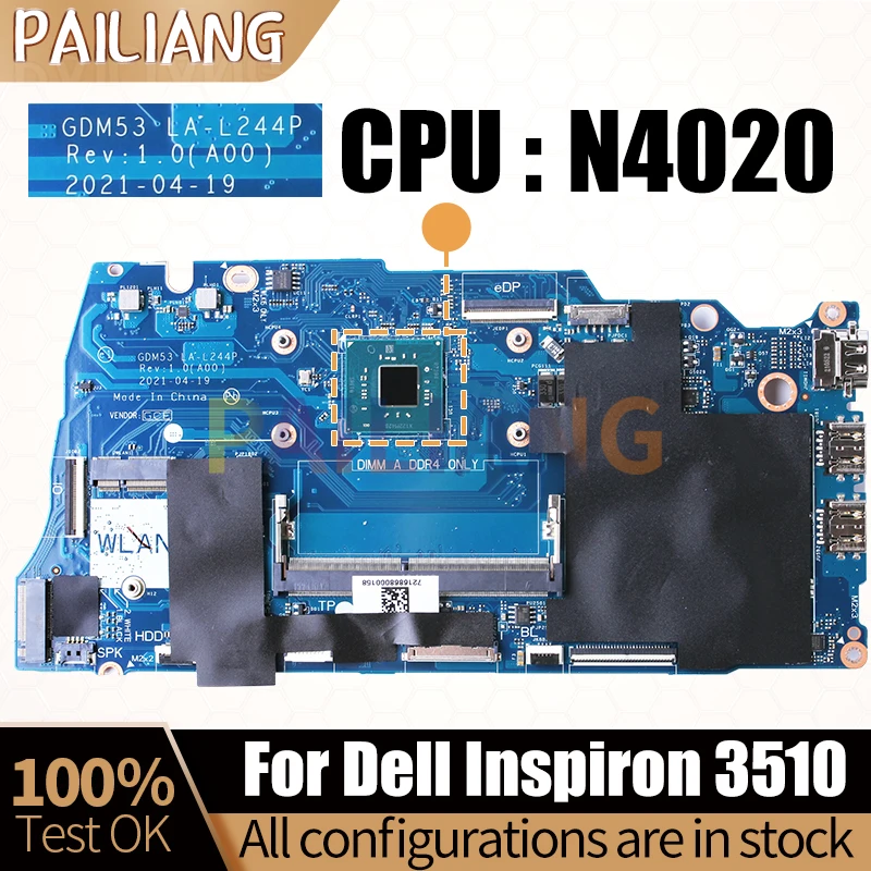 

For DELL Inspiron 3510 Notebook Mainboard LA-L244P SRET0 N4020 CN-0NCXC4 DDR4 Laptop Motherboard Full Tested