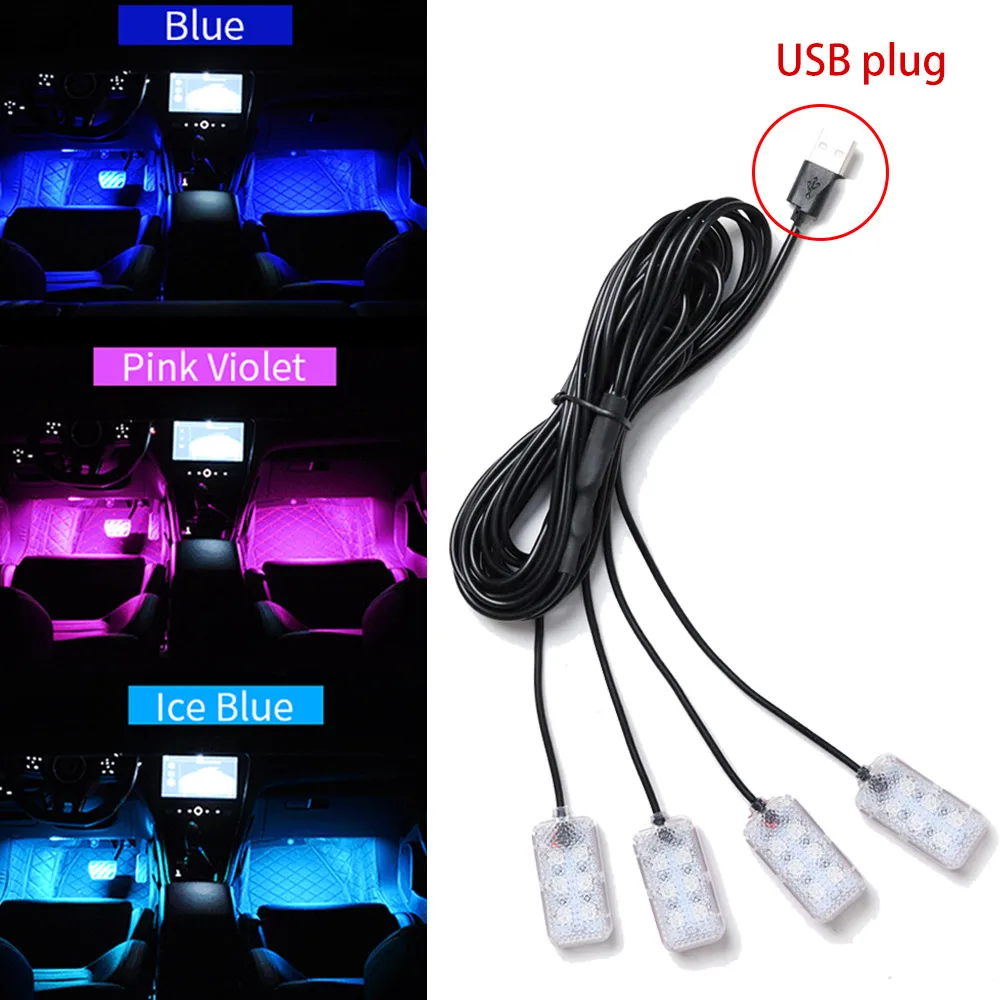 New LED Car Interior Ambient Foot Strip Light Kit Backlight 5V USB Auto Decorative Atmosphere Neon Lamp Vehicle Accessories 12V