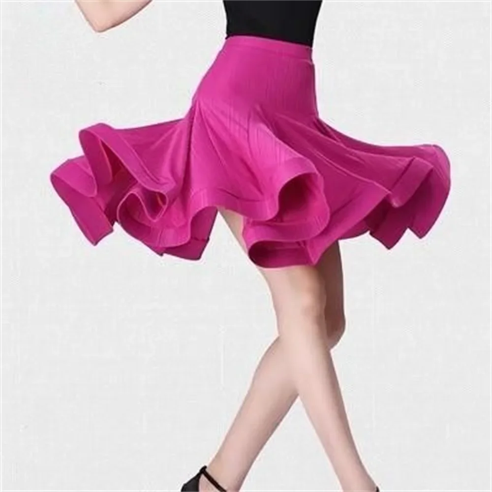 

New purple Latin dance fishbone skirt Women's modern dance large swing skirts ice silk fabric stage performance clothing