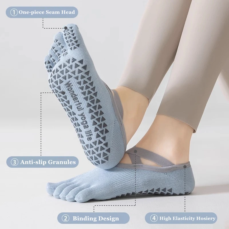 5 Pairs Women Yoga Sport Socks Five-Finger Indoor Fitness Anti-slip Shock-absorption Pilates Boat Socks Comfortable Breathab