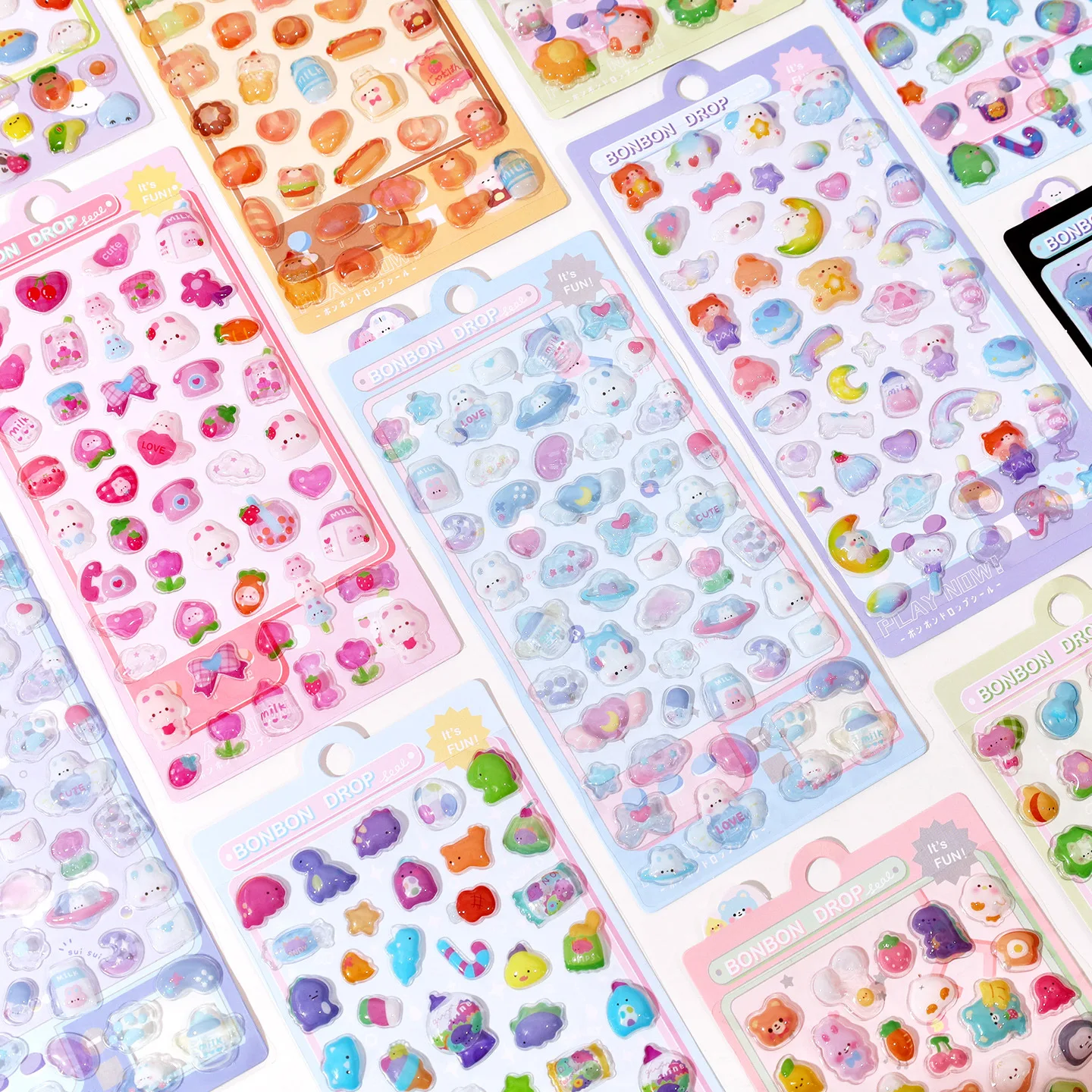 300 Stück Kawaii Cartoon 3D-Relief-Aufkleber, niedlicher Kristall-Gelee-Patch für Handyhülle, Spiegel, Sammelalbum, Journal, Tier-Deko – Detail 6