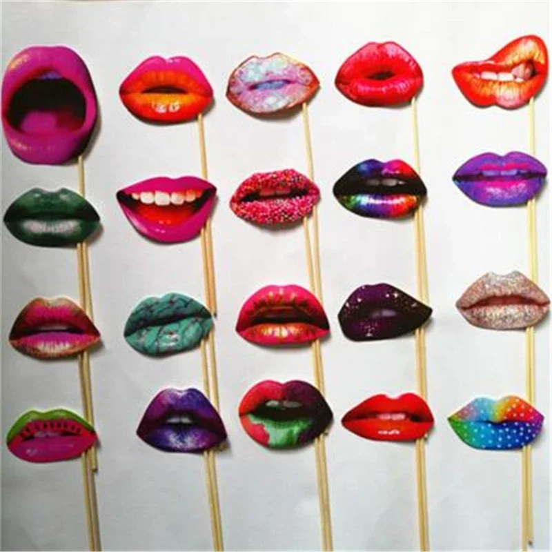 20Pcs/Set Adult Funny Lip Mouth DIY Photobooth Props Wedding Decoration DIY Photo Booth Birthday Party Wedding Decorations