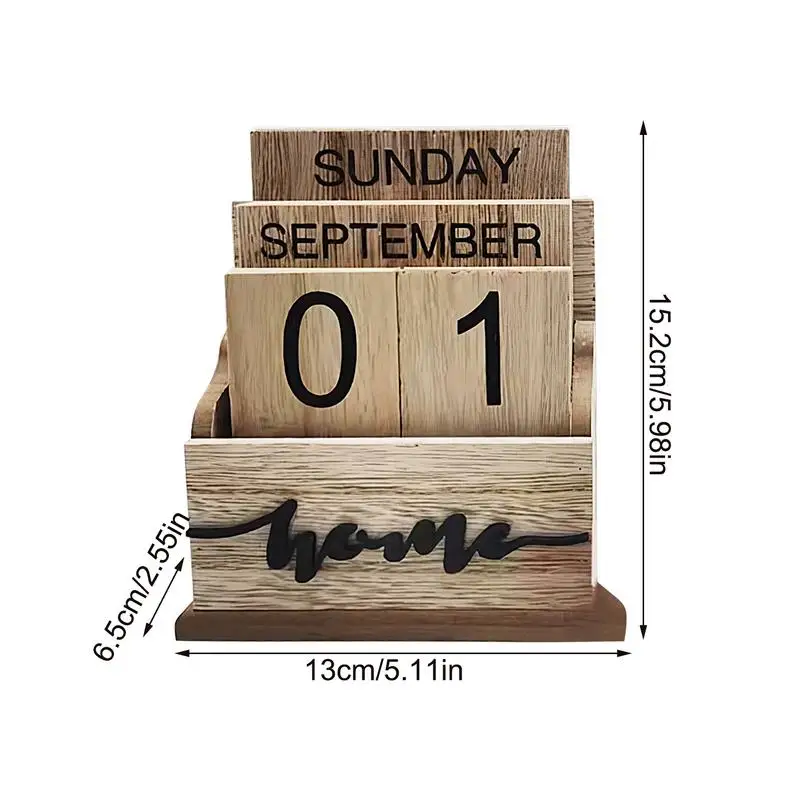 Wooden Desk Calendar Multipurpose Wooden Perpetual Calendar Rustic Calendar For Bedrooms Decorative Date Blocks For Living Rooms