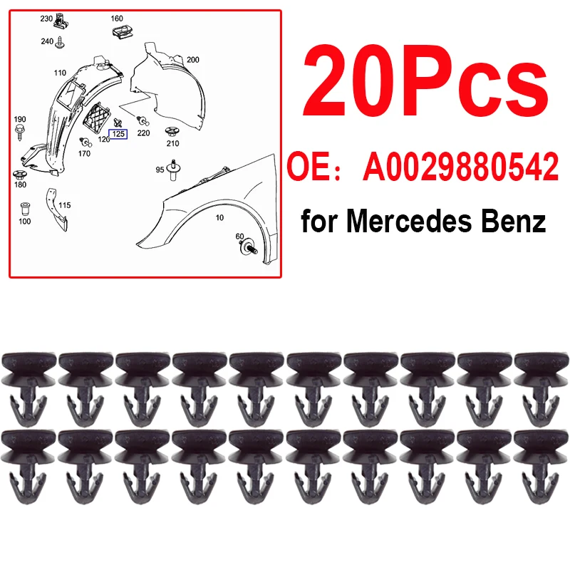 20Pcs Plastic Car Front Fender Catch For Mercedes Benz A0029880542 Engine Compartment Front Wheel Arch Liner Trim Clip Fastener
