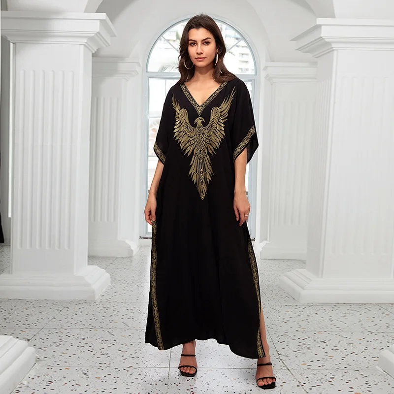 

Трансграничное праздничное новое хлопковое свободное пляжное пальто больших размеров с вышивкой, длинное платье-бикини, женское модное солнцезащитное кремовое пальто...