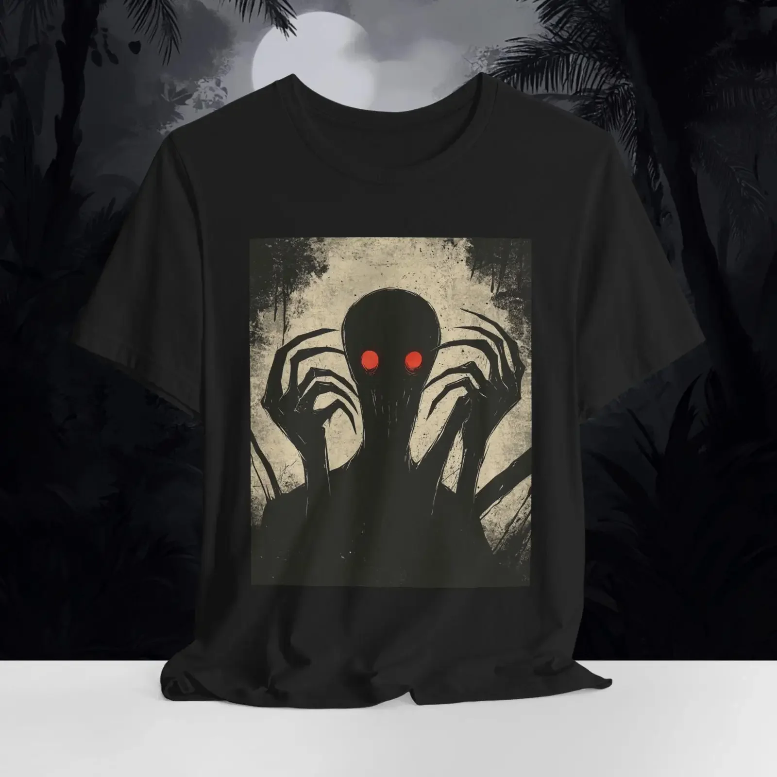 Shadow Demon Horror T Shirt Gothic Apparel Creepy Red Eye Entity Nightmare Fuel Art Bella Canvas XS to 5XL vintage Washed