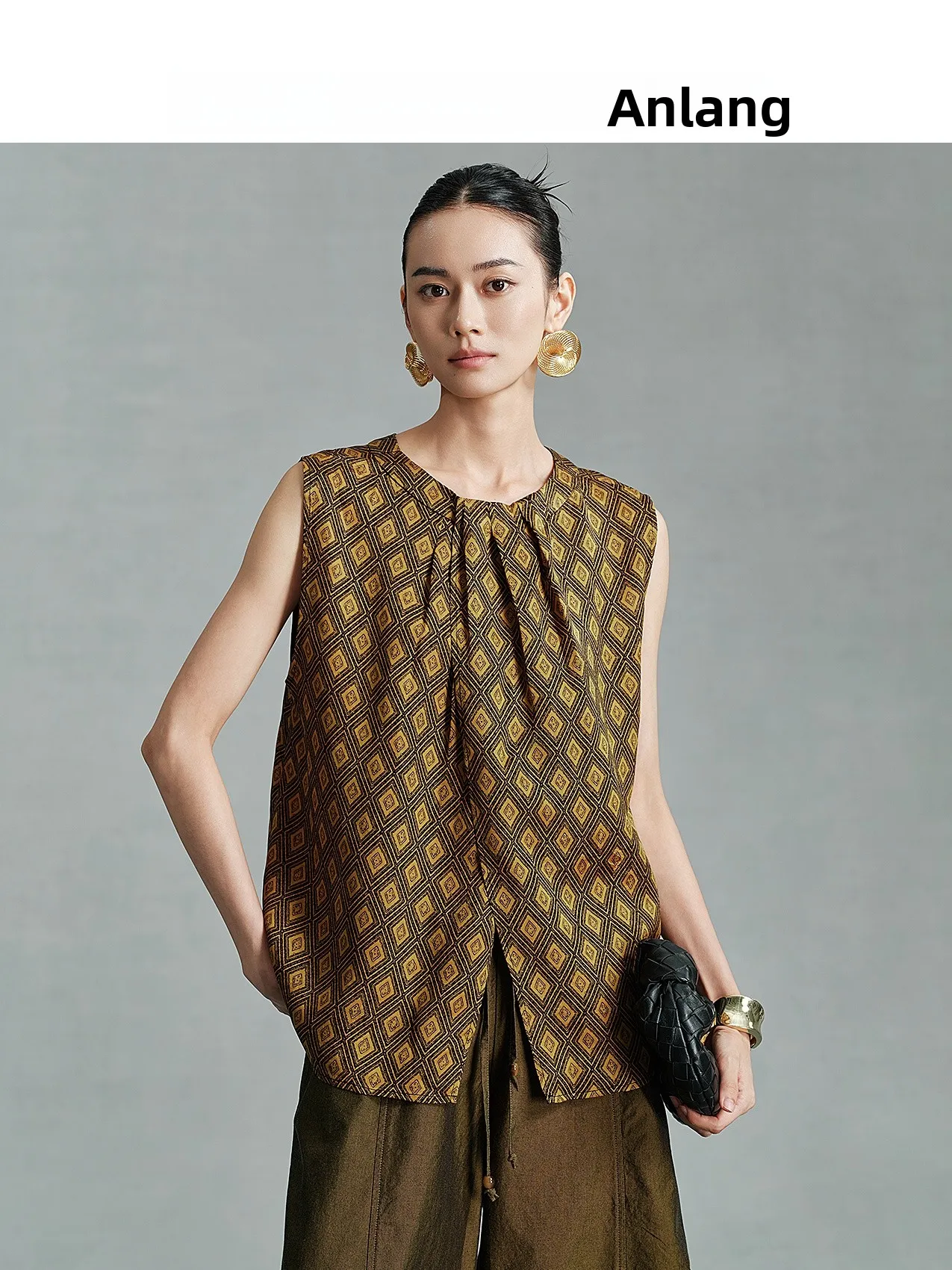 Annibycn New Chinese Style Two-Way Wear Cloud Silk Vest Women's Summer Sleeveless round Neck Thin H-Shape Backless Top