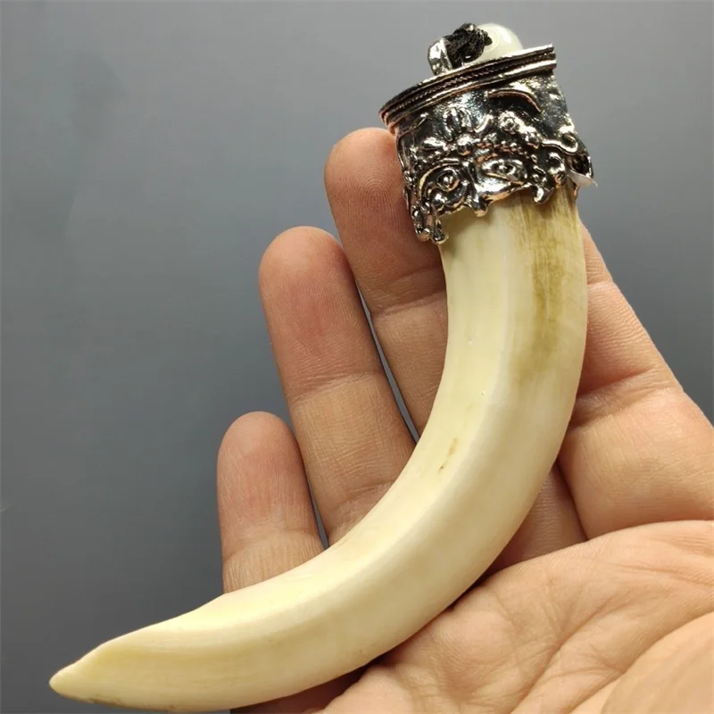 TibetanSilver Auspicious Beast Inlaid Pure Natural Wild Boar Tooth Necklace Pendant Fashion Elegant Jewelry Men Women CoupleGift