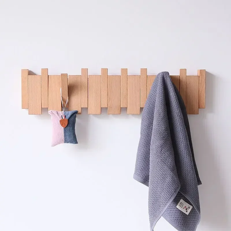 90cm Customized Wall Mounted Coat Rack with 15 Hooks Black Walnut Solid Wood Clothes Hook Dropshipping Entrance Door Hanger