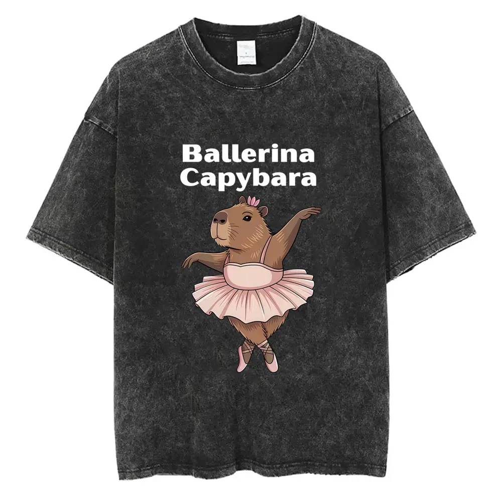 

Italian Brainrot Ballerina Capybara Funny Meme Vintage Washed T-shirt Men Women Humor T Shirts Men's Clothing Oversized Tshirt