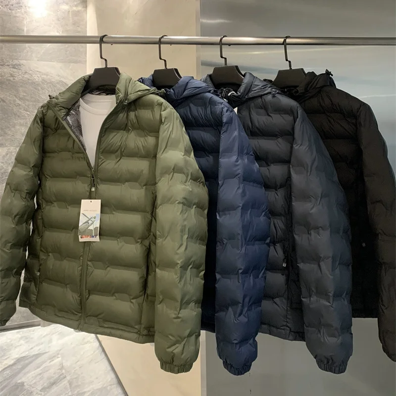 

aphene Insulated Lightweight Men's Cotton Jaet Quilted Partition Proc Winter Faionable Casual Wear Detachable Hood