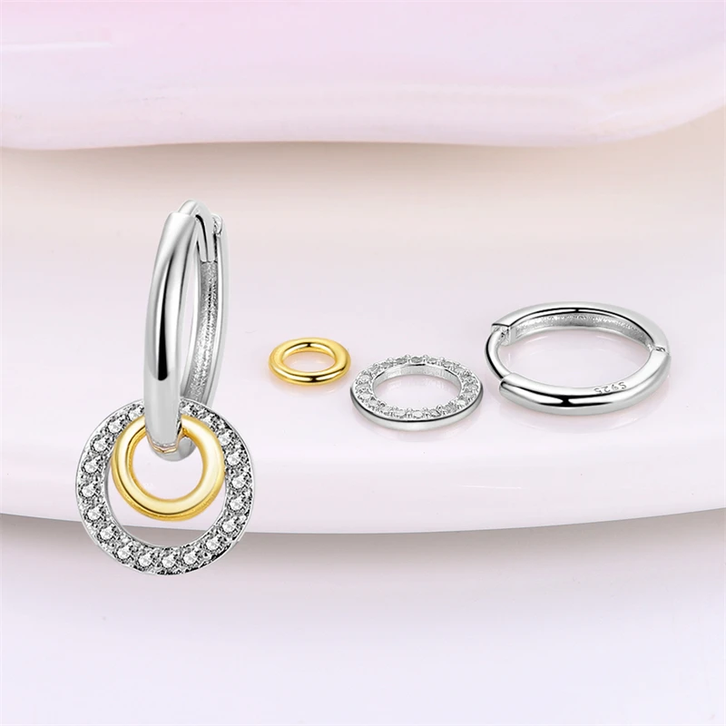 925 Sterling Silver Minimally Designed Earrings With Electric Color Separation For Women Exquisite Anniversary Jewelry Gifts