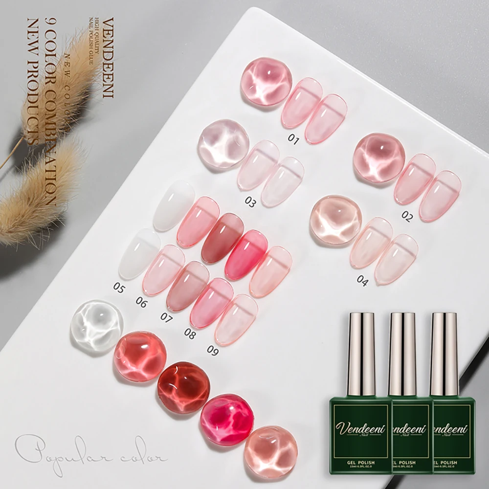 

Vendeeni 9 Colors Jelly Transparent Gel Nail Polish Nude Pink Color UV LED Soak Off Gel Varnish Jade Clear Nail Art Gel Lacquer