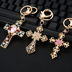 Cross Crystal Keychain Keyring Jesus Christian Catholic Rhinestone Key Chains Car Bag Key Holder For Men Women Jewelry