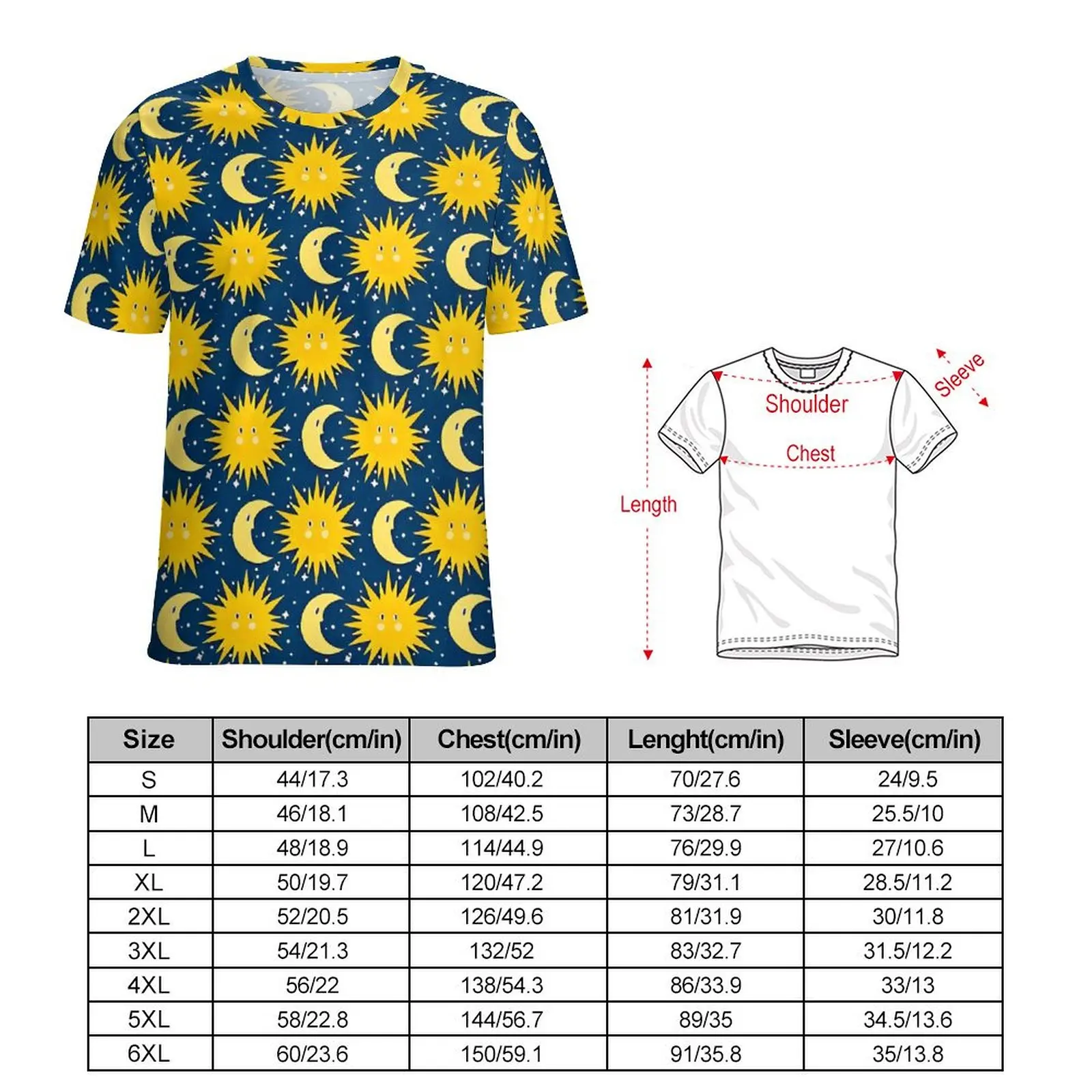 Woman T Shirt Cartoon Sun And Moon O Neck T Shirts Short Sleeve  Vintage Pattern Tops Street Style Tees Big Size