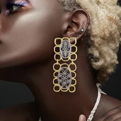 Geometric Shape Drop Earrings Gold Color Women Big Earrings Fashion Jewelry Wedding Party Accessories Trending