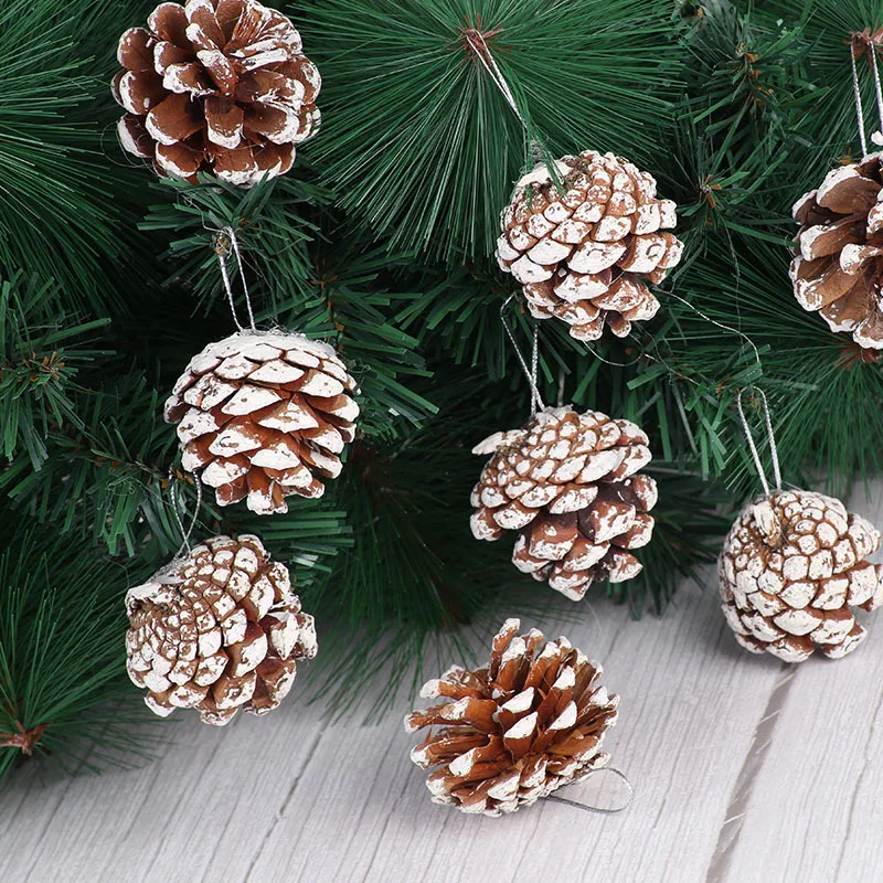 9 Pcs Christmas Pine Cones Snow Tipped Natural Wood Frosted Pine Cone White Edged Pine Cone Pendant Ornaments