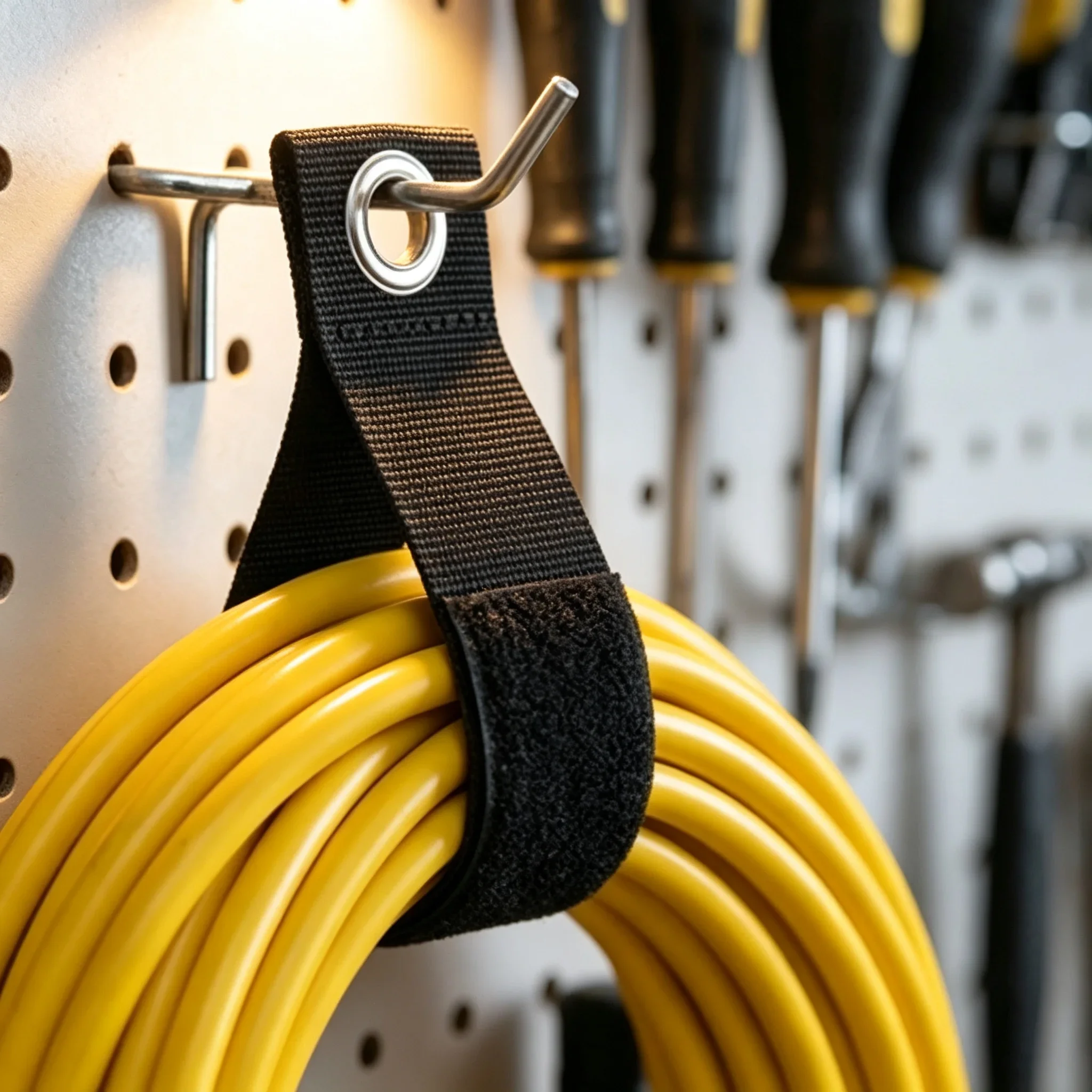 Heavy-Duty Reusable Storage Straps Garage Organizer Cable Ties for Extension Cord Hose Power Cord Rope Loop Hangers Wall Mount