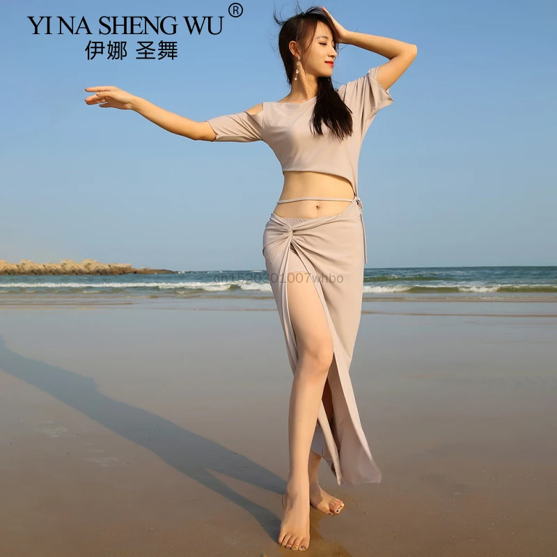 Offre spéciale nouveau col en v à manches droites danse du ventre 2 pièces ensemble femmes vêtements de danse du ventre jupe imprimée Costume de danse du ventre jupe supérieure