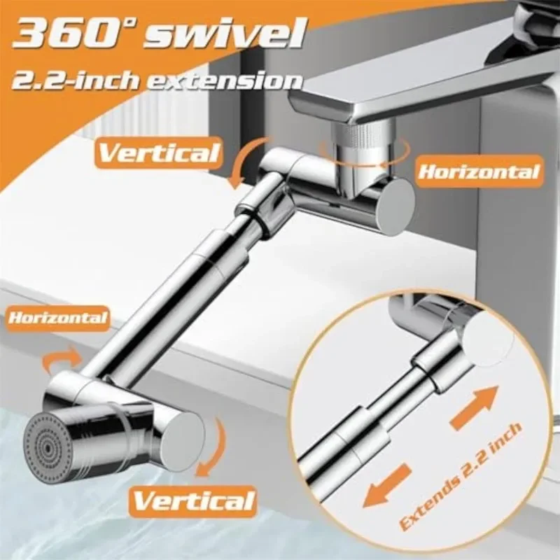 1440 Aérateur de Robinet Extensible en Métal pour Cuisine et Salle de Bain, Anti-éclaboussures, Filtre à Bulles, Buse Économiseuse d'Eau, Outil d'Extension de Robinet