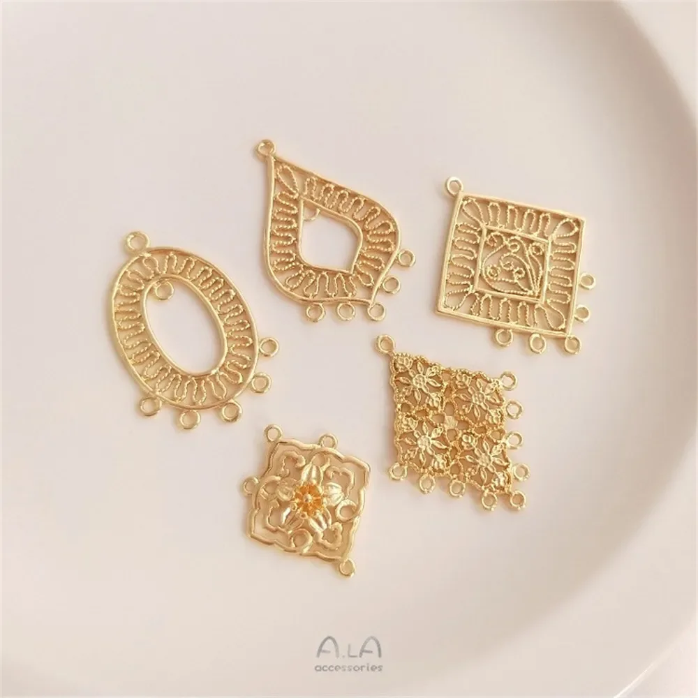 

14K Gold-plated Hollow Lace Geometric Heart-shaped Diamond Shaped Multiple Hanging Rings DIY Tassel Earrings Headgear Accessorie