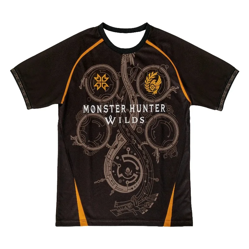Camiseta de Fútbol con Diseño Tribal y Círculo de Runas, con Ribete Naranja, Estilo Monster Hunter Wilds, para Familias, 2026