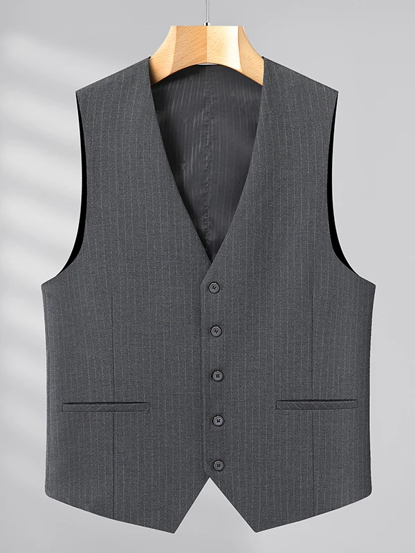 

Мужской жилет больших размеров с V-образным вырезом, в полоску, повседневный, деловой, на одной пуговице, формальный, без рукавов, из полиэстеровой смеси, на все сезоны