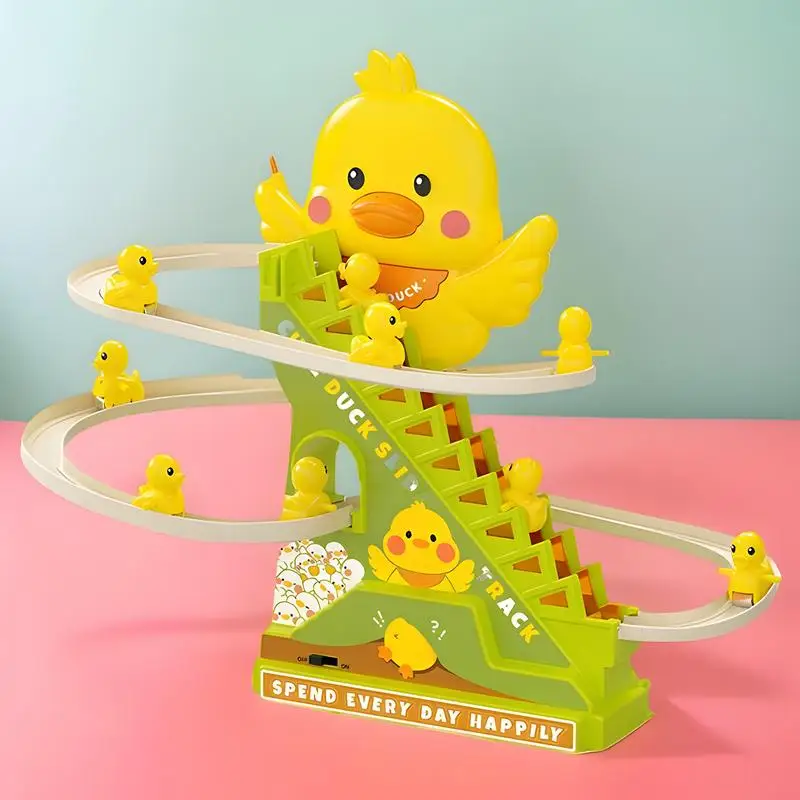 Electric Duck Climbing Stairs Ducks Tracks Slide Toy Set With Music Educational Interactive Animal Cartoon Race Fun For