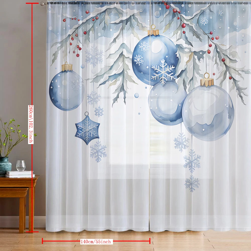 2PCS Home decoration printed window screens, blue colored balls, with pole bags, suitable for kitchens, cafes, and living rooms