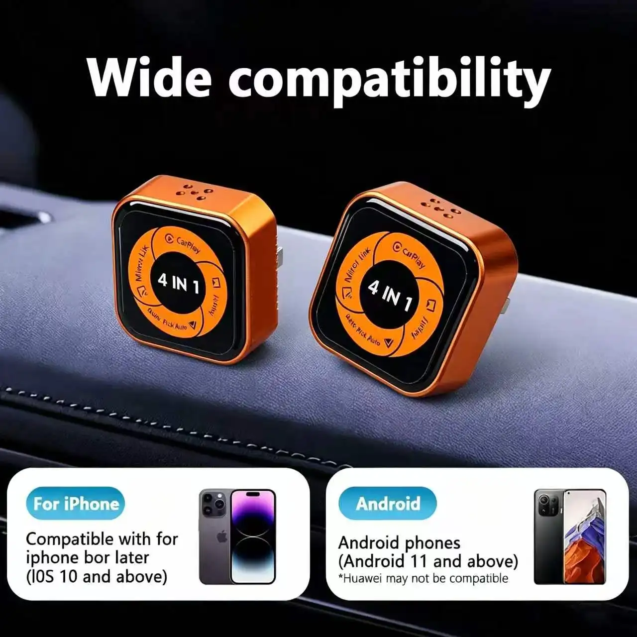 Transmisor Inalámbrico CarPlay 4 en 1 de Respuesta Rápida 2026, Airplay, Mirror Link, WiFi, Bluetooth, Smart Cast, Herramienta M