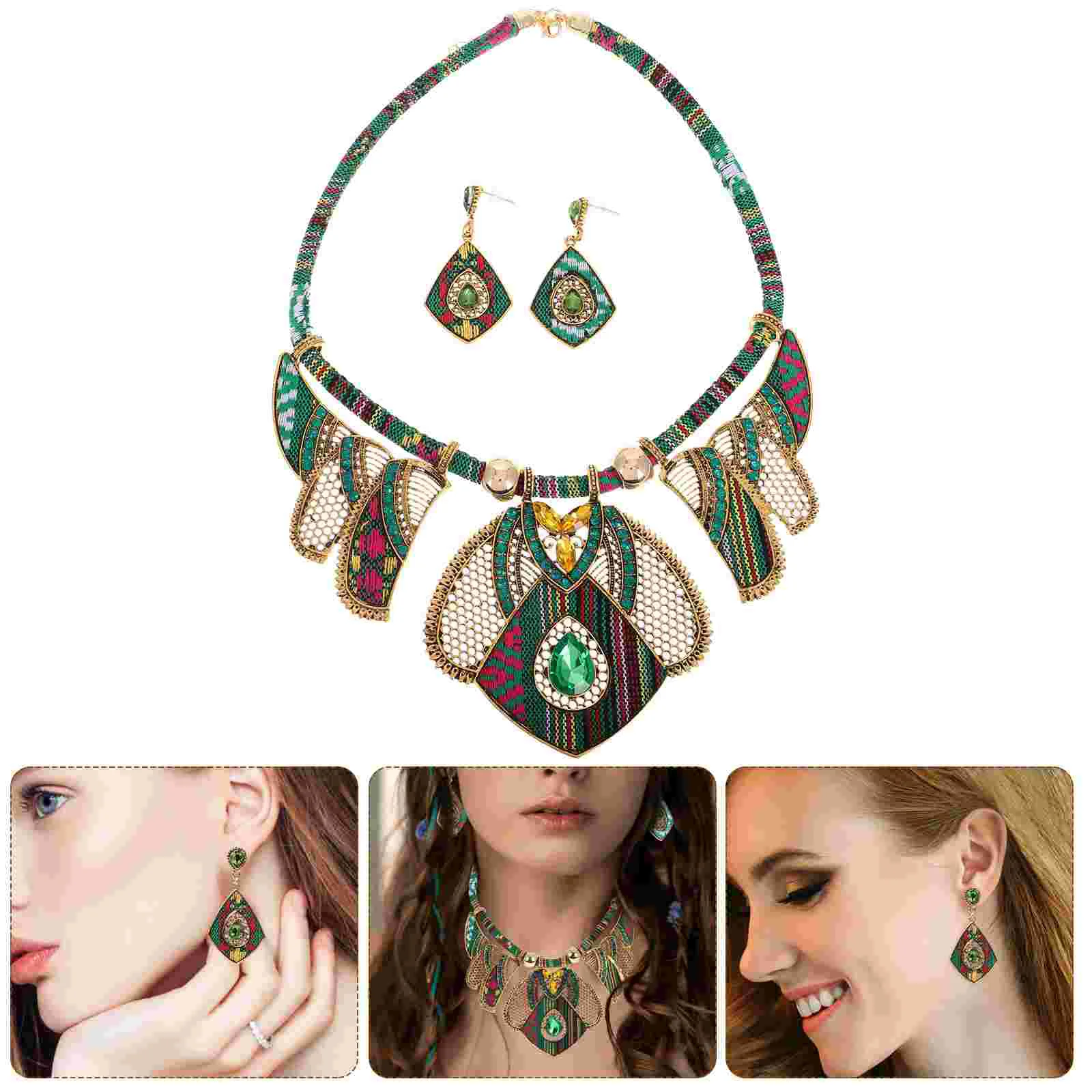 

Boho Necklace Earrings Set Women Cloth Rope Alloy Safe Carnivals Party Prom Gifts Bohemian Statement