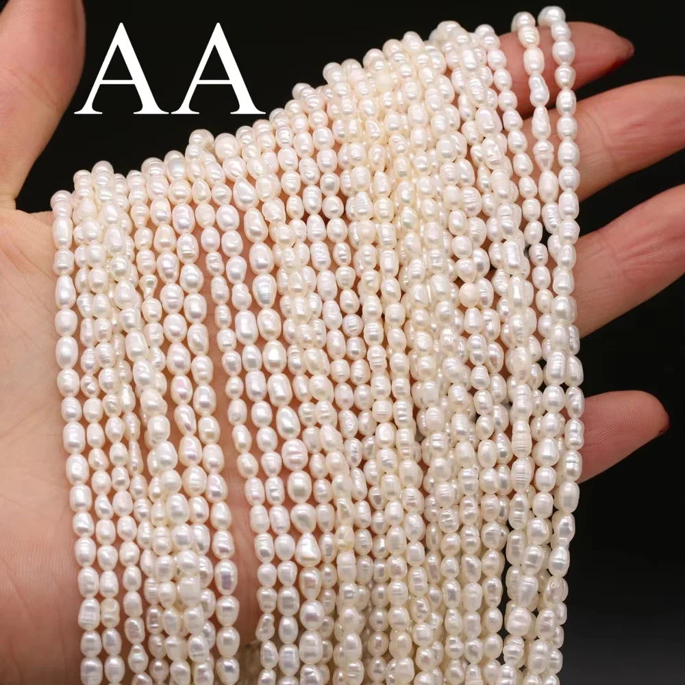 

4-5mm AA Natural Freshwater Pearl Beaded High Quality Rice Shape Punch Loose for Make Jewelry DIY Bracelet Necklace Accessories