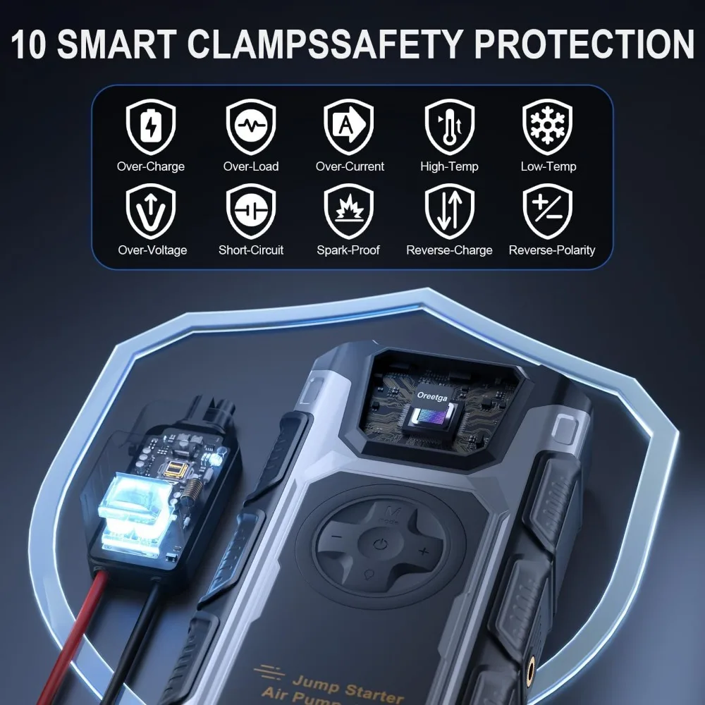 مشغل قفز السيارة مع ضاغط هواء، بطارية محمولة 5500 أمبير (غاز 9.0 لتر/ديزل 7.5 لتر)، صندوق قفز قوة بطارية السيارة 12 فولت