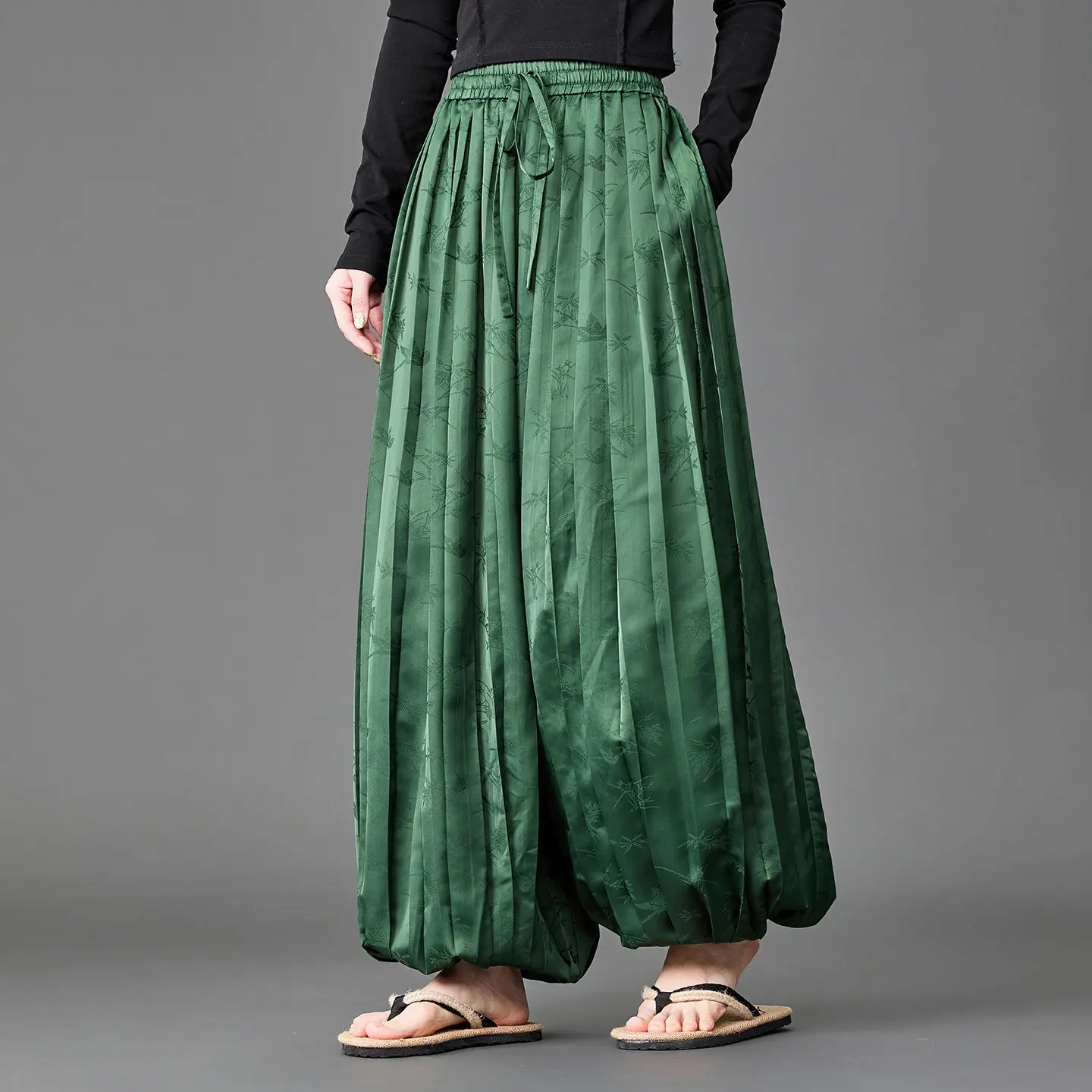 2026 Summer Plus Size Lantern Pants Chinese Style Pleated Skirt Pants Hanfu Matching Casual Loose Wide Leg Pants Daily Outfit