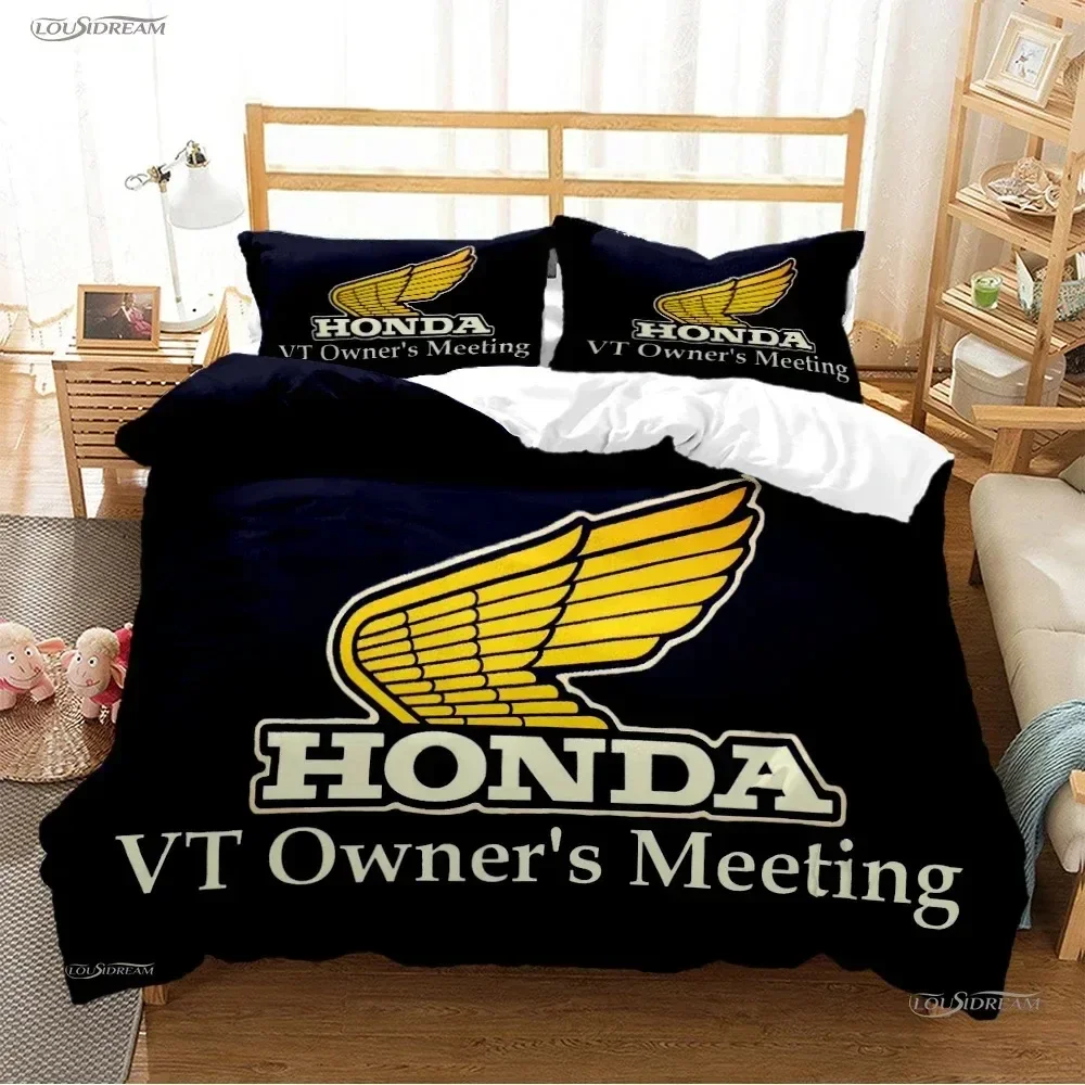 Housse de couette avec logo de moto HRC-HONDA, ensembles de literie, housse de couette et taies d'oreiller souples pour adolescents, simple, Double, Queen, King