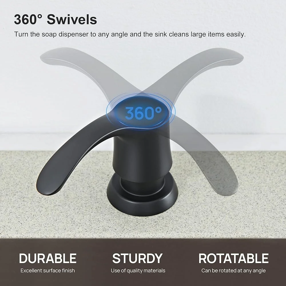 Matte Black Kitchen Sink Soap Dispenser Built in Refill Top Easy Install Liquid Lotion Detergent Multiuse Cylindrical Design