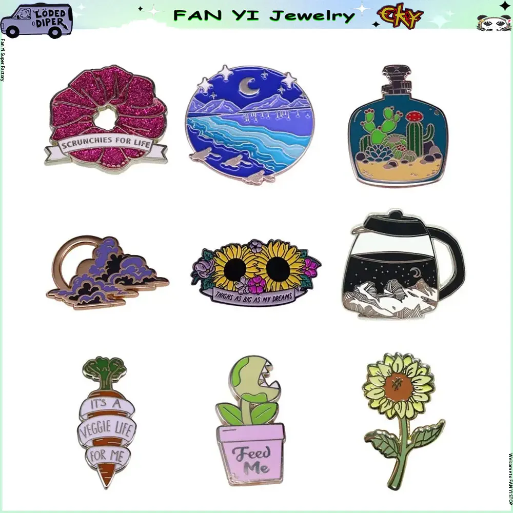 

Various Pretty Plant Metal Enamel Pins Sunflower Dionaea Muscipula Nature Scenery Badge Hoodie Backpack Hat Brooch Decorative