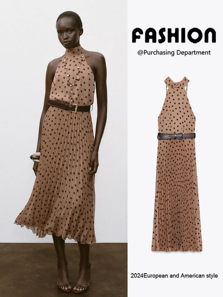 

Faionable Midi Dr ZA2025 Summer New Women's Svel Polka Dot Belted Dr Ball Gown Sle Hanging Ne Design