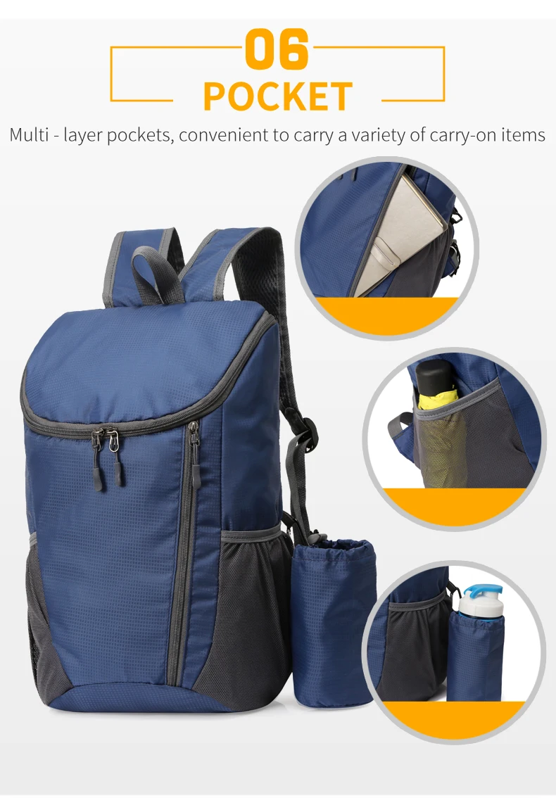 23L Tragbare Tag Pack Faltbare Rucksack Klapp Bergsteigen Tasche Ultraleicht Outdoor Radfahren Rucksack Reise Knapsack Wandern Handgepäck Tragbar Sport Laptop speicher Hautbeutel Wasserabweisend – Detail 10