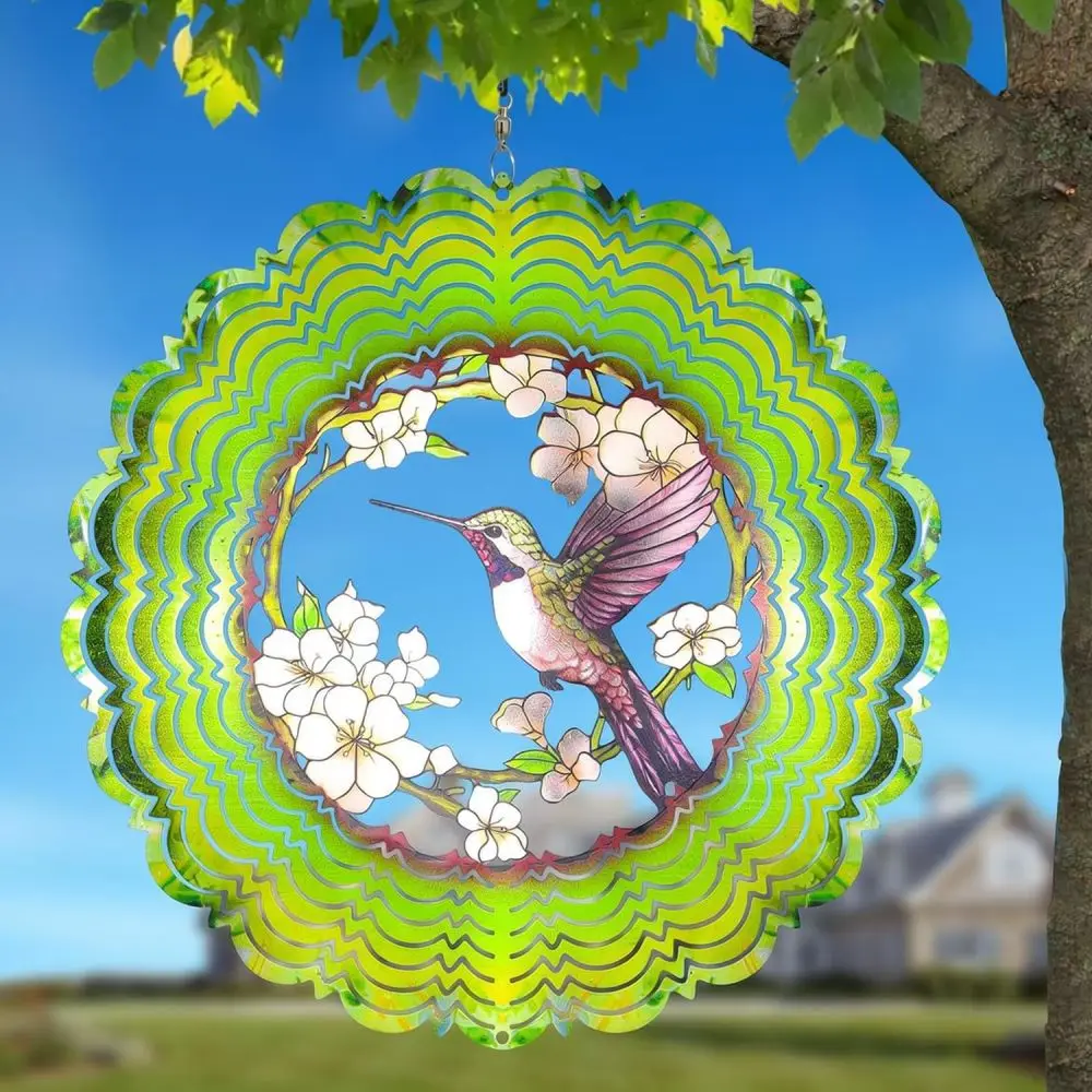 Stainless Steel Hummingbird Wind Spinner Hanging Decor Reflective Outdoor Garden Ornament Kinetic Yard Art Gift