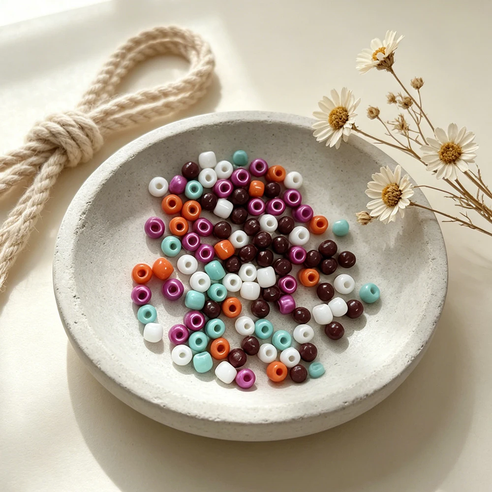 Colorful round Pony Beads DIY Jewelry Making Kit Acrylic Seed Beads with Cotton Thread for Bracelet & Necklace Handcraft