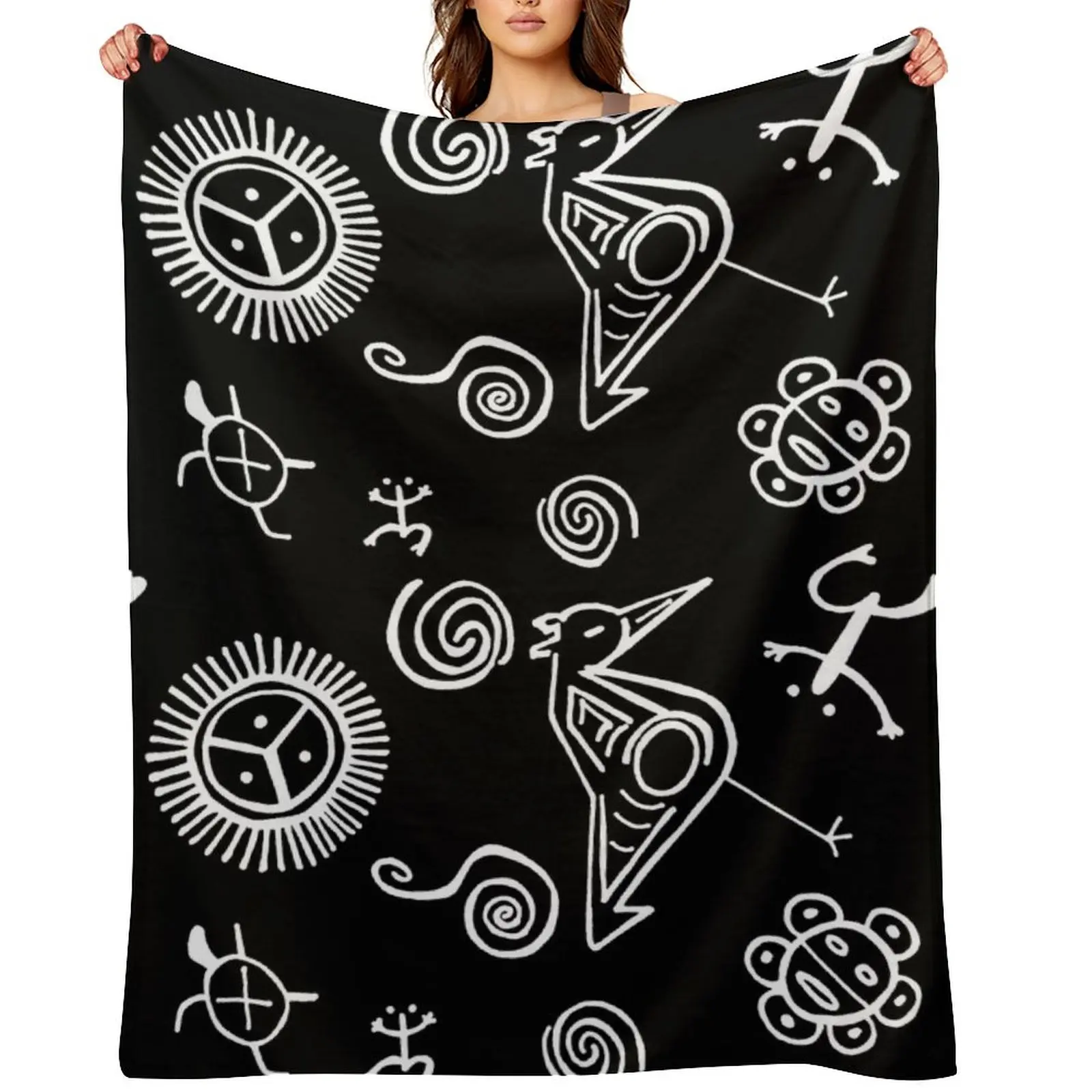 Taino Symbols | Black and White Taino Art Throw Blanket Hairy anime Decorative Beds Softest Nap Blankets
